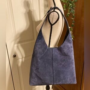 Margot New York Large Suede Leather Shoulder Bag Navy Blue NWT
